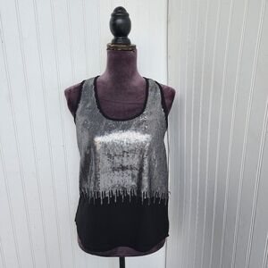 Fun & Flirt Womens Sheer Black Silver Tank Sequins Sleveless Top Shirt Blouse S
